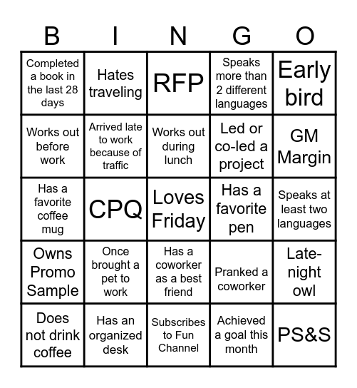 Office Fun Bingo Card