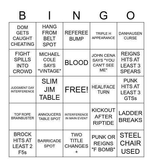 WRESTLEMANIA VEGAS dimanche Bingo Card