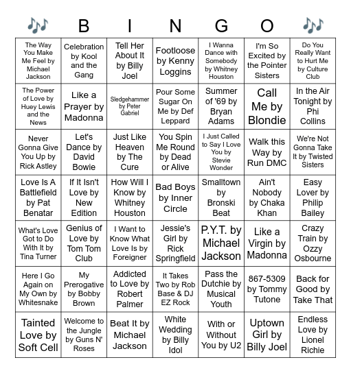 MUSIC! MUSIC! MUSIC! Bingo Card