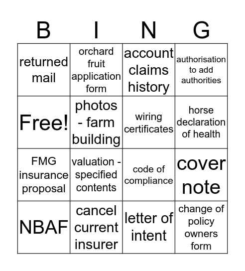 PC Document Bingo Card