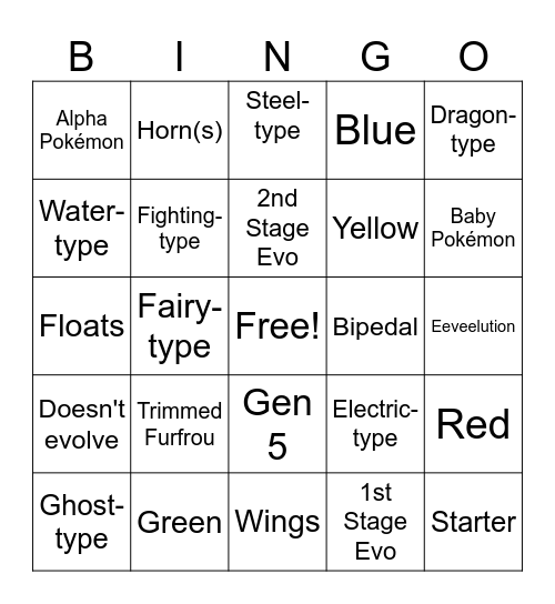 Pokémon Legends: Z-A Bingo Card