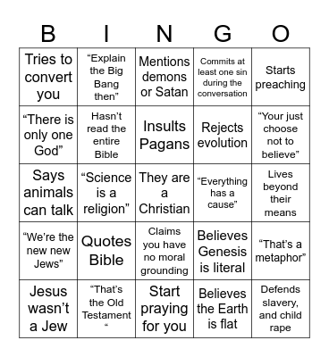 Christian Larper Bingo Card