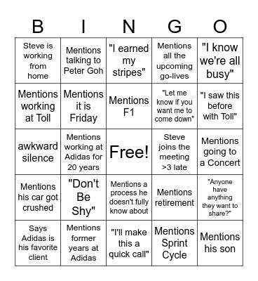 Weekly Friday IT Bingo Card