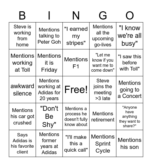 Weekly Friday IT Bingo Card