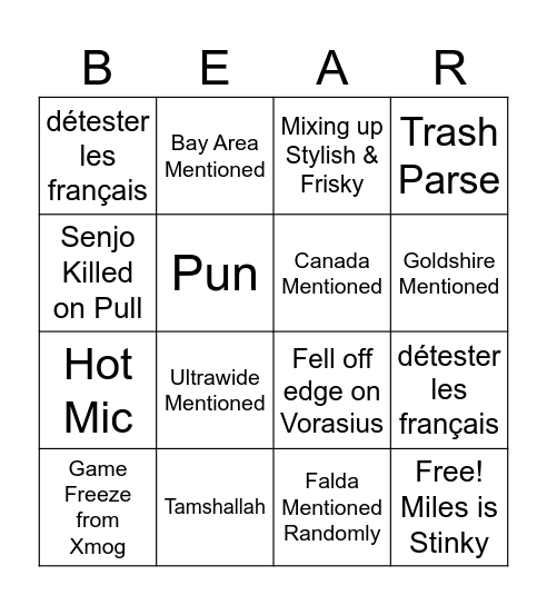 Raid Bingo Card