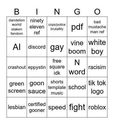 offensive meme bingo Card