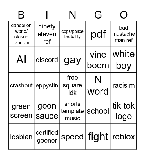 offensive meme bingo Card