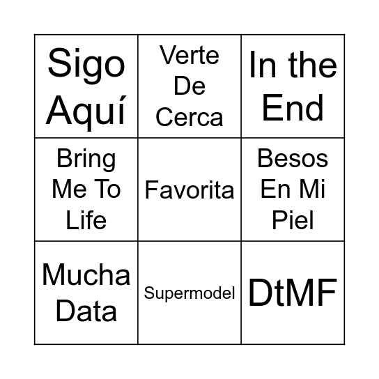 Bingo Musical Bingo Card