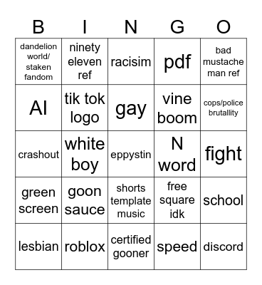 offensive meme bingo Card