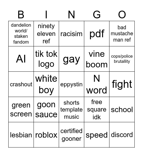 offensive meme bingo Card