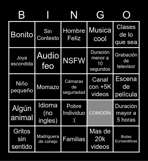 Cementerio de Youtube - BINGO ESPAÑOL Bingo Card