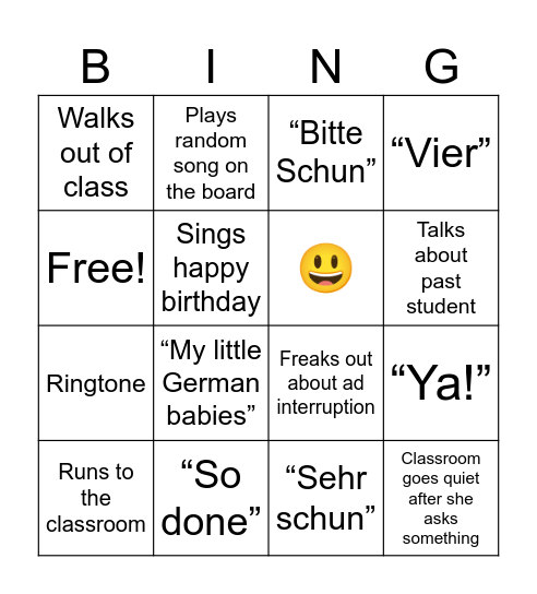 German Bingo Card