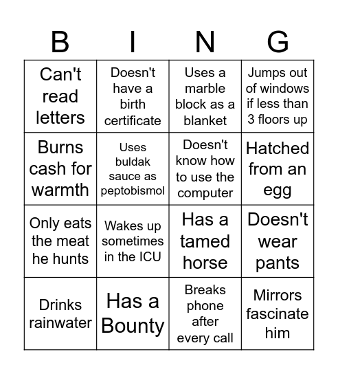 AlphaMale Bingo Card