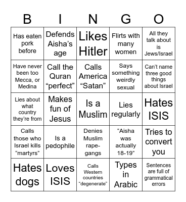 Muslim Bingo Card