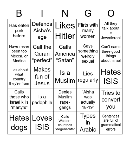 Muslim Bingo Card