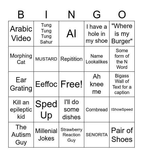 #sloptwt Bingo Card Bingo Card