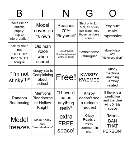 Krispy Stream Bingo Card