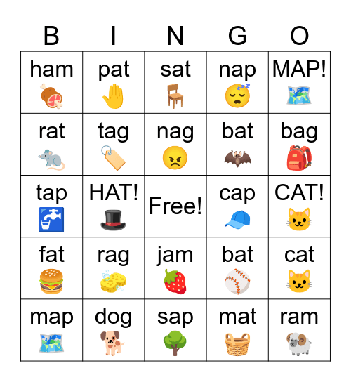 Short A CVC Bingo Card