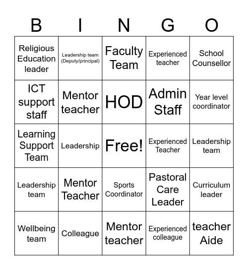 SJC Support Network Bingo Card