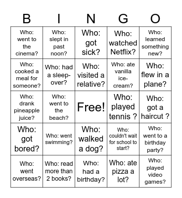 Easter Holidays Bingo Card