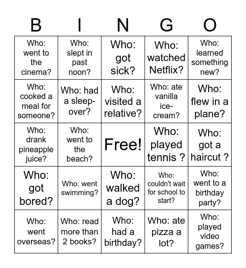 Easter Holidays Bingo Card