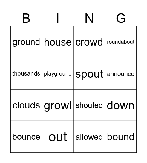 The Playground Bingo Card