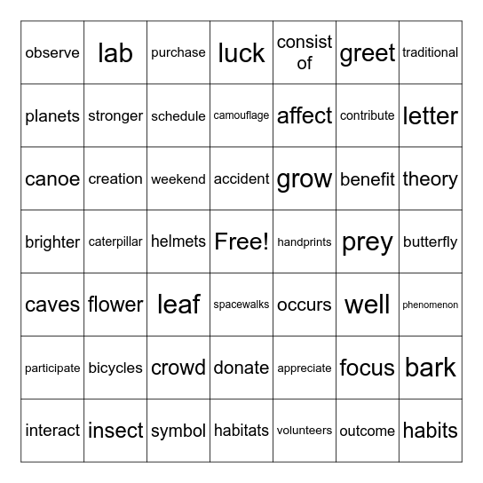 CS 1-109 Bingo Card