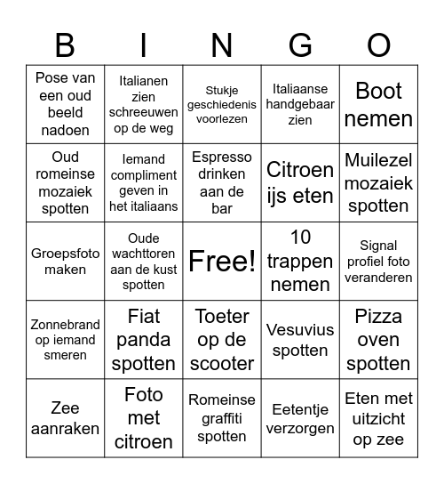 Amalfi Bingo Card