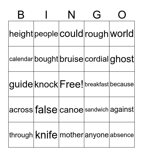 Red Word BIngo Card