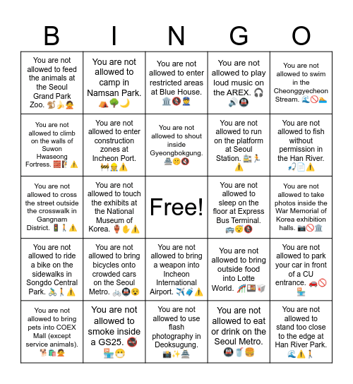 You are not allowed to smoke inside a GS25. 🚭🏪😷 Bingo Card