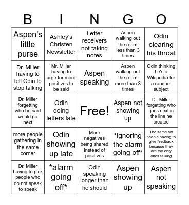 ficition writing bingo Card