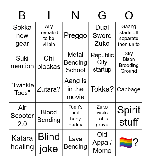 Unc Aang Bingo Card