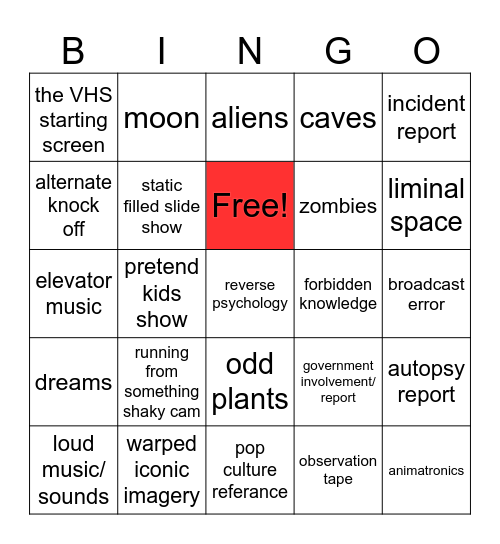 analog horror bingo Card
