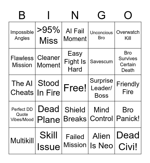 Xenonauts 2 Bingo Card