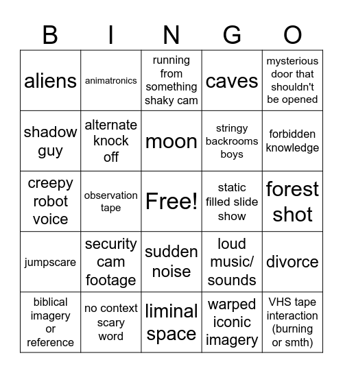analog horror bingo Card