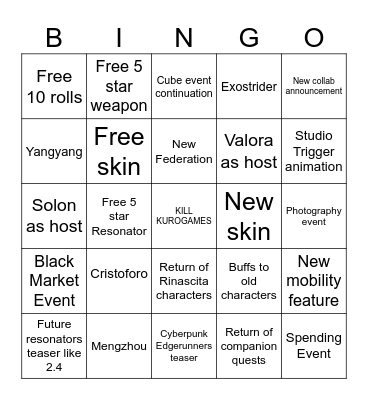 Anniversary Livestream Bingo Card