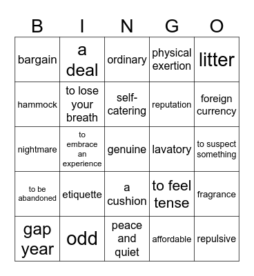 Travel and Tourism Bingo Card
