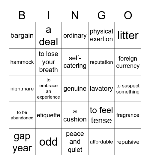 Travel and Tourism Bingo Card