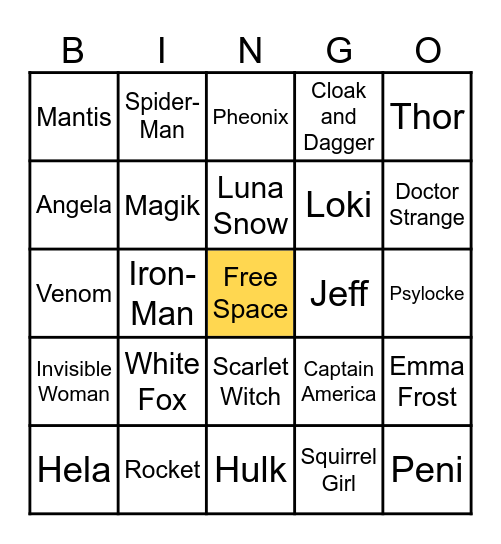 Marvel Rivals Season 8 Skins Bingo Card