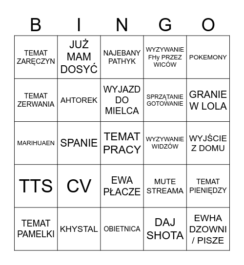 TYRALNIANE BINGO Card