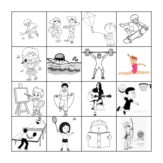 What's your favorite hobby? I like ____-ing. Bingo Card