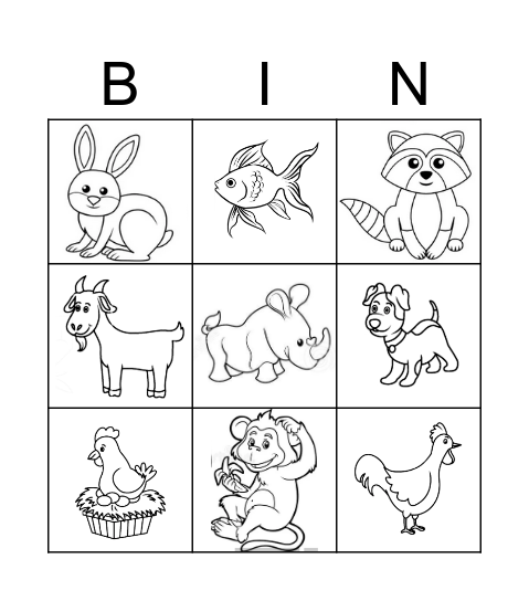 Animal Bingo Card
