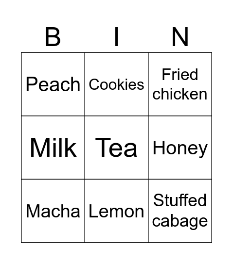 Foods and drinks Bingo Card