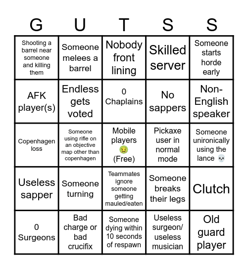 Guts & Blackpowder Bingo for mobile servers Bingo Card