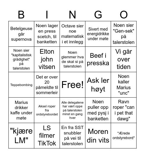 LANDSMØTE 2026 BINGO!! Bingo Card