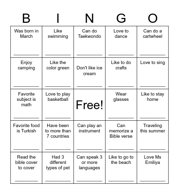 5th Grade Bingo Challenge Bingo Card