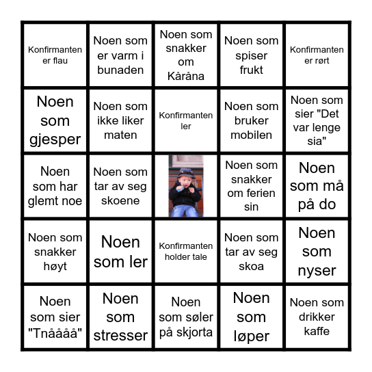 Konfirmasjonsbingo Card