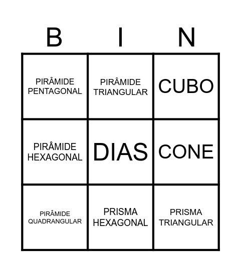 BINGO DA GEOMETRIA Bingo Card