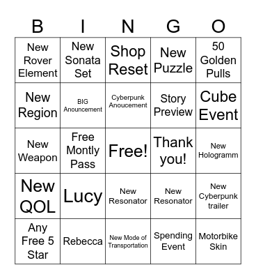 Untitled Bingo Card
