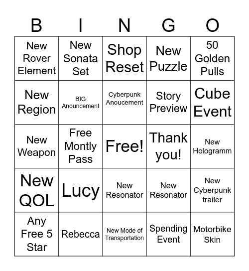 Untitled Bingo Card